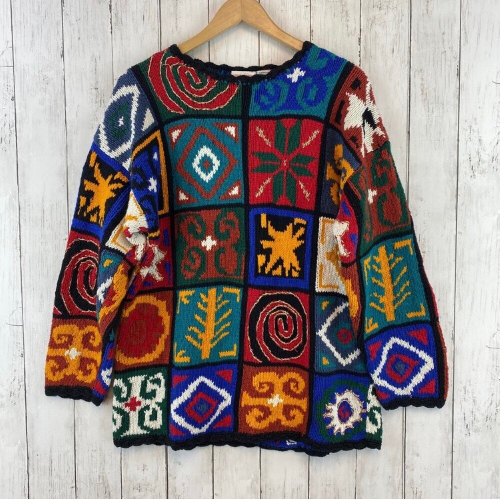 VTG Limited Edition Units Multicolor Art-to-Wear Oversized Sweater Size Small
